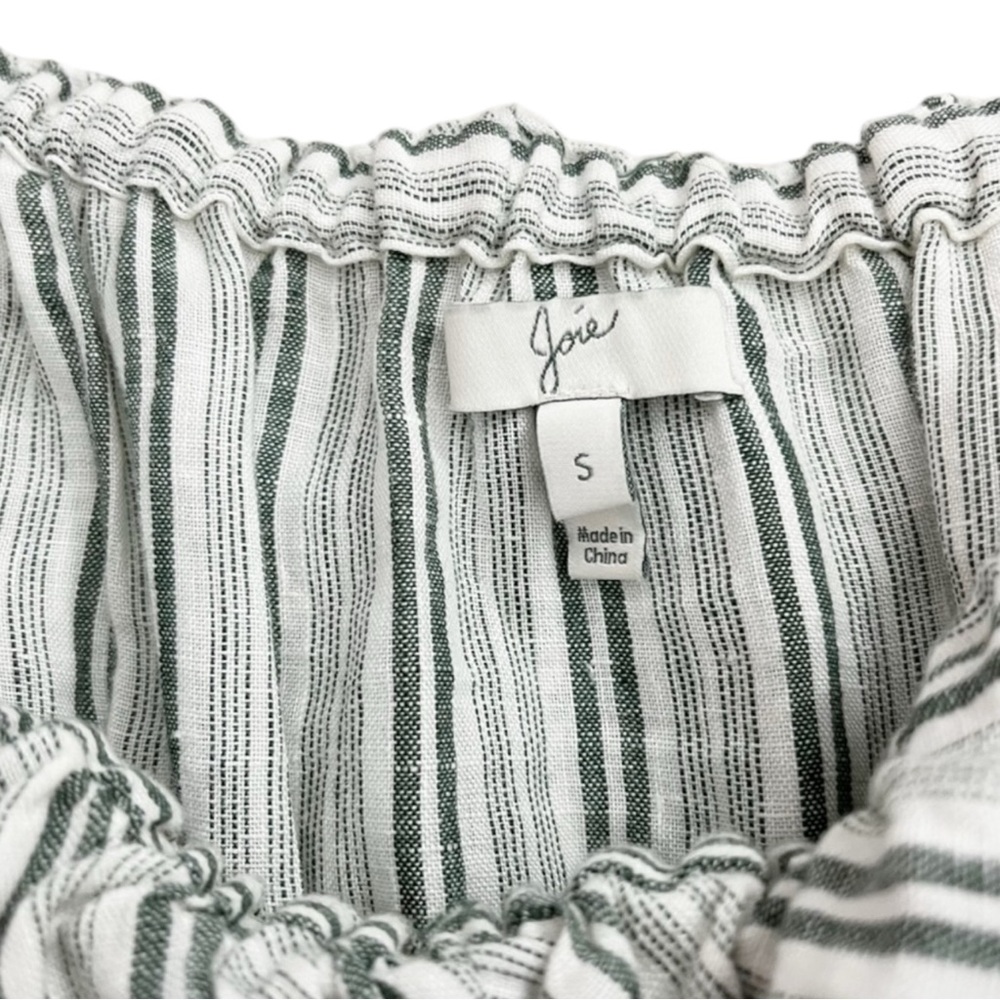 JOIE Brogan Linen Striped Strapless Wide Leg Jumpsuit in Green/Ivory Size Small - Picture 12 of 12
